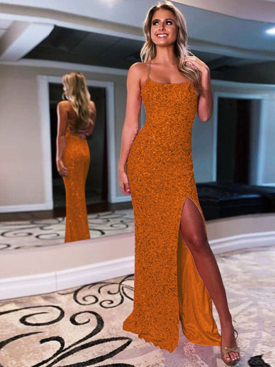 burnt orange prom dress